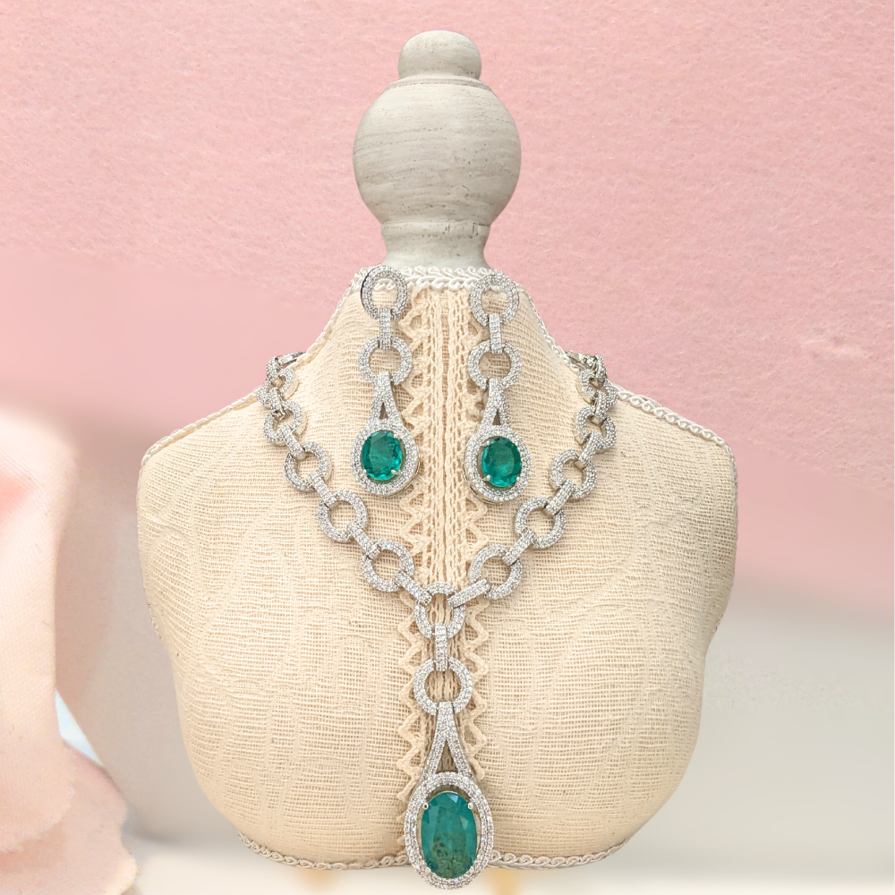 Green Pendant Necklace Set with Earring