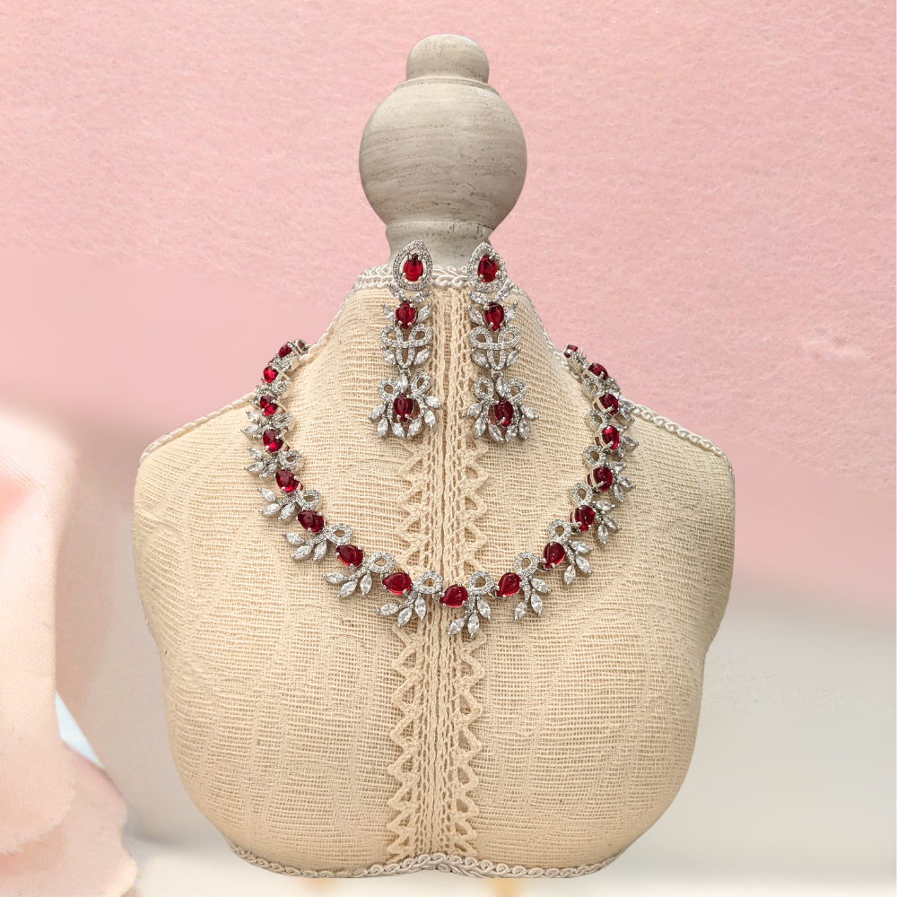Elegant Red Necklace Set with Earring