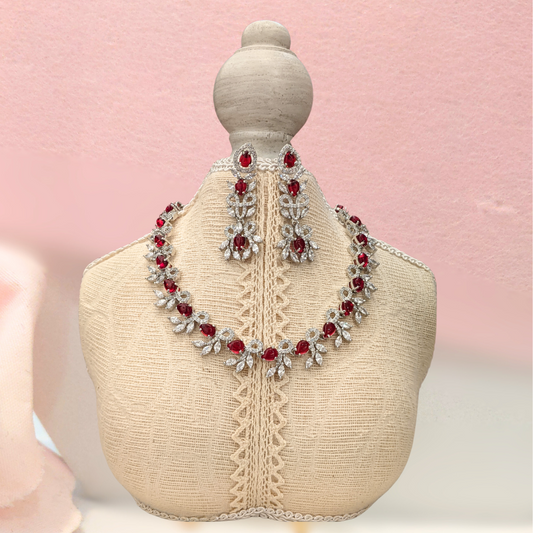 Elegant Red Necklace Set with Earring
