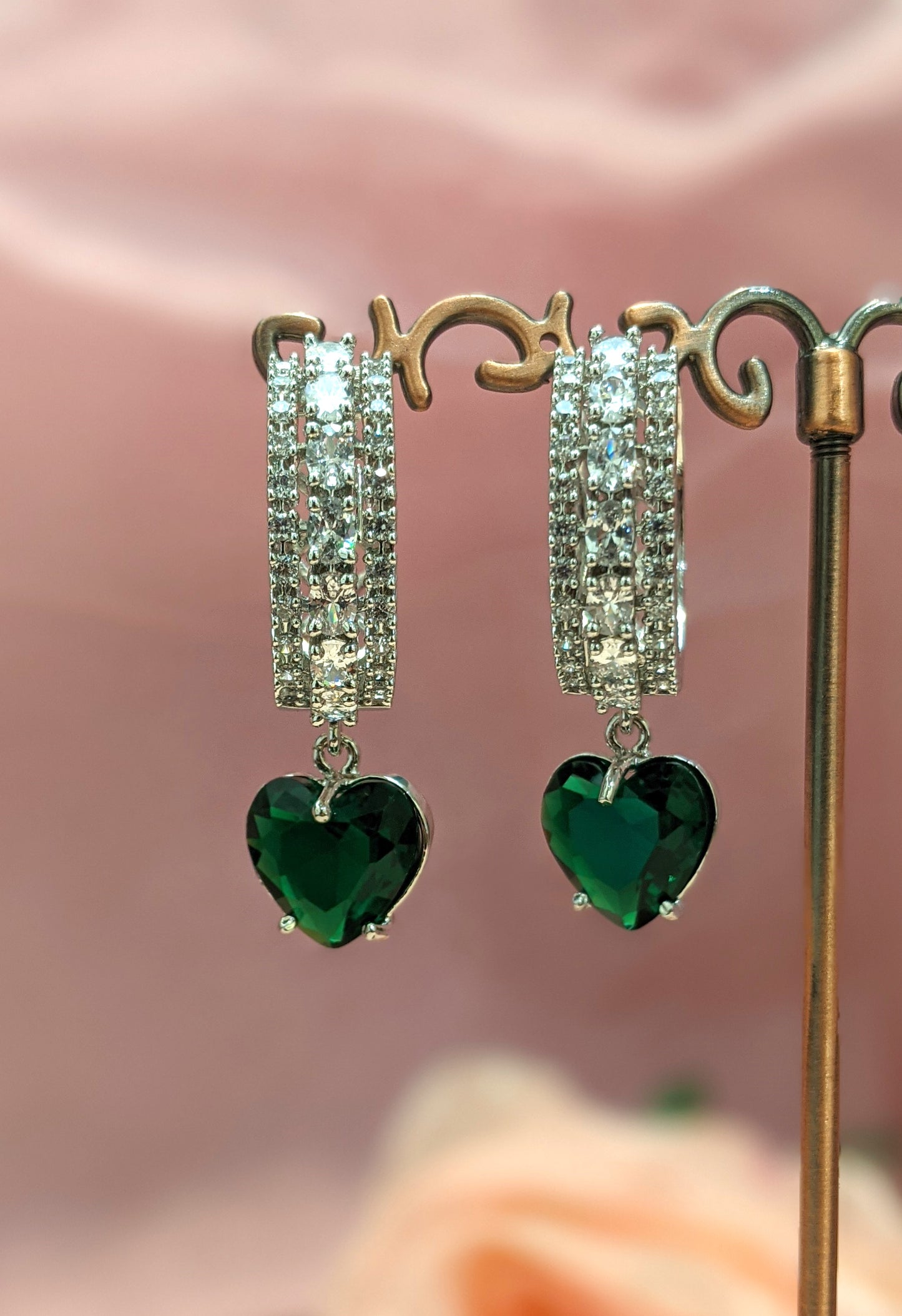 Small Hoops with Heart Drop