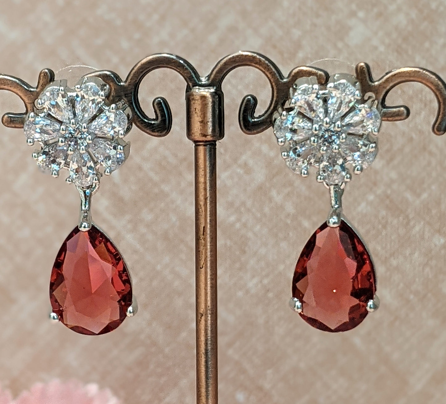 Crimson Bloom Drop Earrings