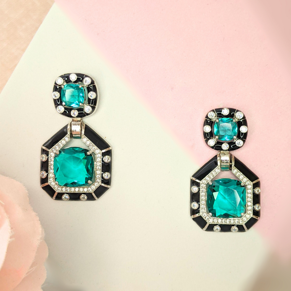 Black Enamel with Green Stone Earrings