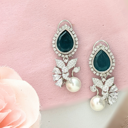 Green Drop with Peal Earrings