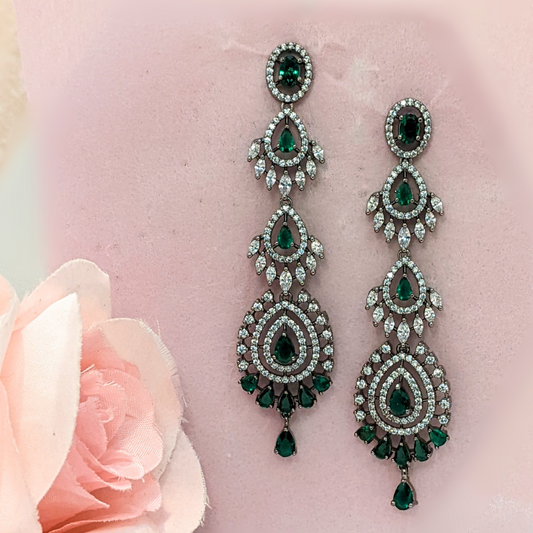Oxidised Green Drop Earring