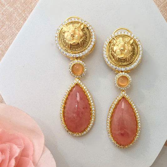 Antique Tiger Face with Orange Drop Earrings